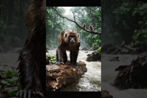 Father Monkey Fights Crocodile Horde to Save His Baby!#shorts #monkey #crocodile