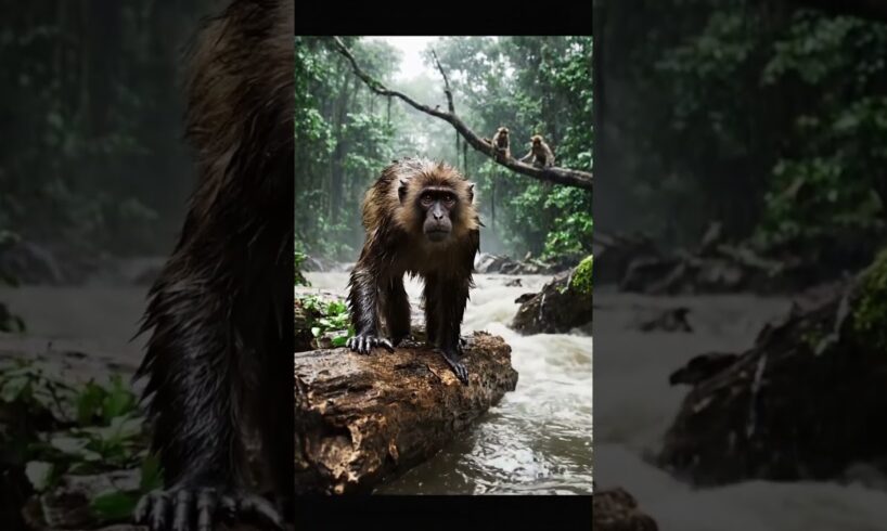 Father Monkey Fights Crocodile Horde to Save His Baby!#shorts #monkey #crocodile