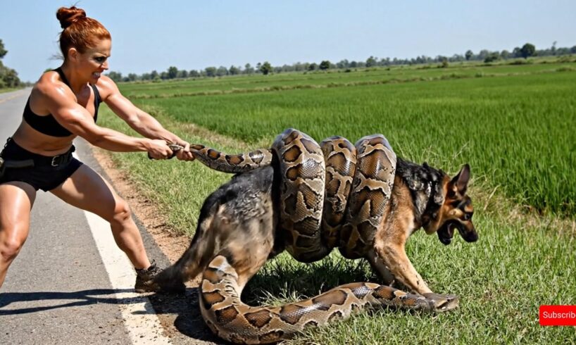 German Shepherd Rescued From Giant Python By Brave Woman