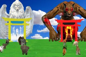 Heaven or Hell ?Giant Mammoth Cow vs 5 Giant Lion Wolf vs Elephant Cow Baby Saved By Woolly Mammoth