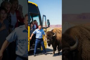 Hero Bison Saves Bus From Collapsing Bridge! #animals #rescue #wildlife