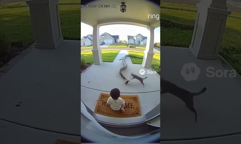 Hero Cat Saves Baby from Giant Python! (Caught on Ring Doorbell Footage) #viralvideo2025 #cctv