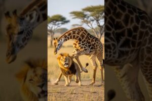 Lion fights giraffe #shorts #youtubeshorts #viral #trending #fyp