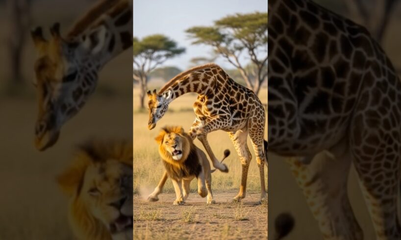 Lion fights giraffe #shorts #youtubeshorts #viral #trending #fyp
