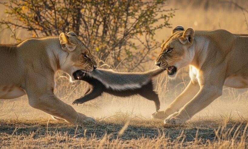 Lions Regret Messing with the Wrong Honey Badger