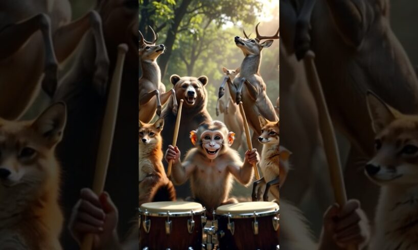 Monkey playing drums, wild animals dancing #shortsfeed #funny #wildlife #shortvideo
