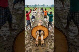 Rescue Cow Family From A Deadly Giant Log! #humanity #cow #pets #animals #rescue
