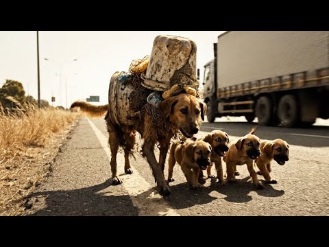 Rescue animal: Rescue mother dog and puppies stuck on the road