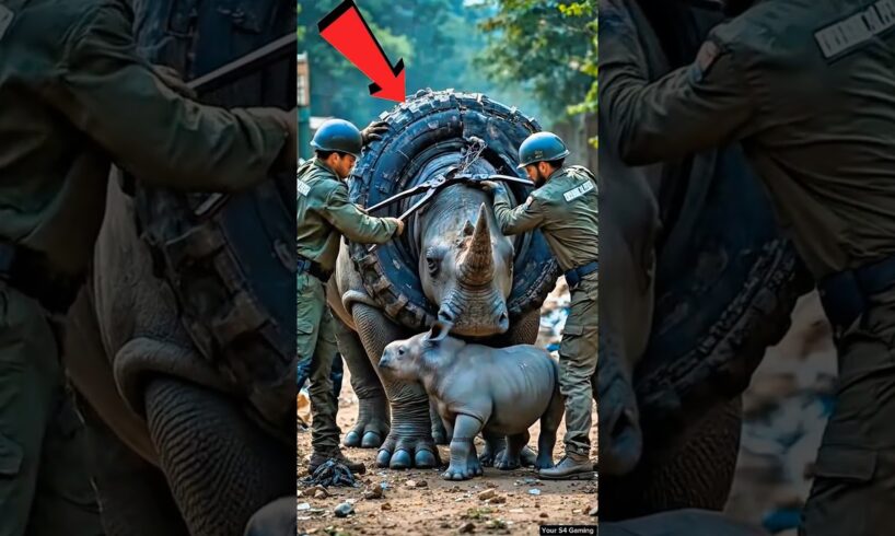 Rhino Stuck in Truck Tyre 💥| Wildlife Animal rescue |#shorts #animalrescue #wildliferescue #rhino