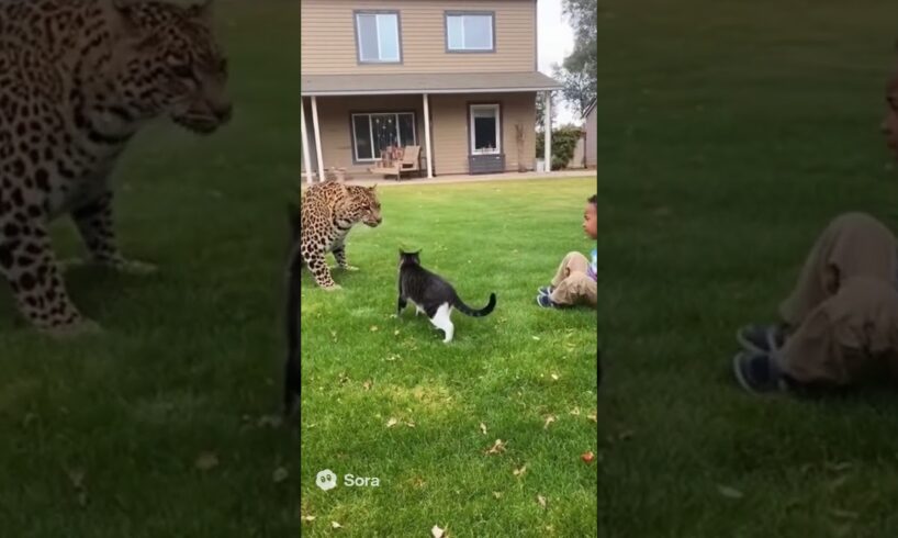 “Unbelievable! Cat Risks her Life to Save Little Boy from Leopard 😭❤” #video #viral  #cat #leopard
