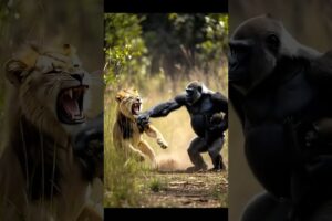 Watch this lion vs. gorilla fight❗