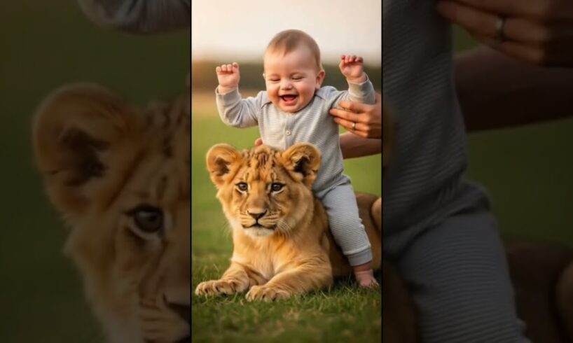 baby playing with lion 🐥😘🥰#baby #cute #animals #lion #shorts #youtubeshorts #babybunny