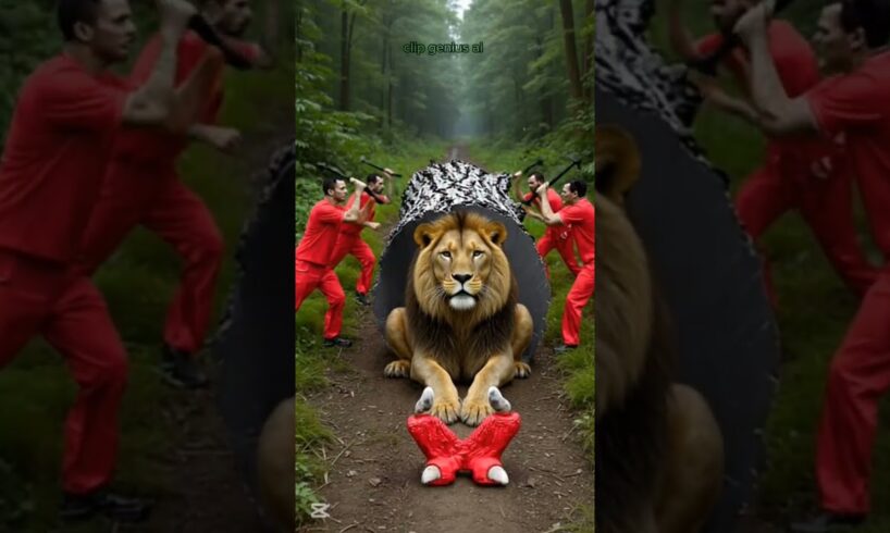 rescue the lion baby from giant log #funny #animalart #animalrescue #animals #aiart