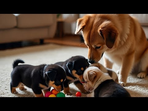 Adorable Dog Playing with Her Puppies – Cutest Moments Ever! 🐶❤️#animals #dog #dogplaying