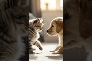 Adorable Kitten and Golden Retriever Puppy Playtime Fun #cute #puppies #kittens