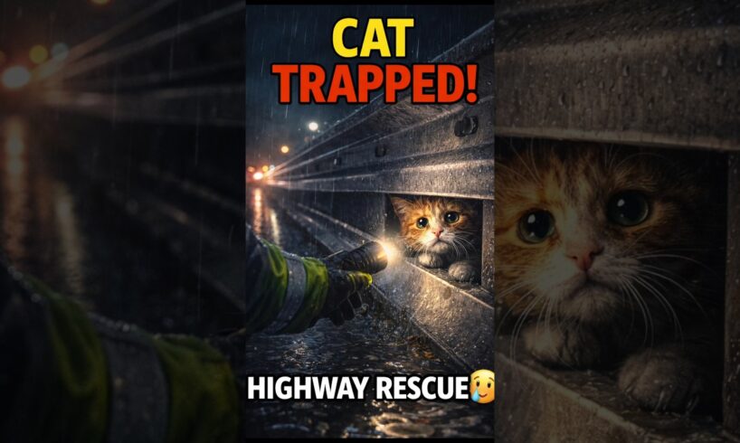 Cat Trapped on Highway Barrier 😢 | Emotional Rescue Video | Must Watch #straypets #rescuetales