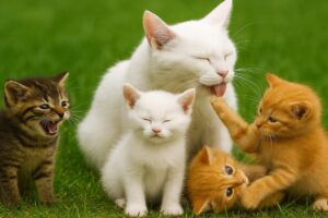 Cute Kitten And Cat Playing With Farm animals, Cat Sound Video, Kitten Meowing And Purring