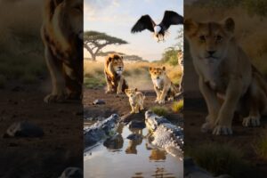 Eagle Saved the Lion Cub From the Alligator at the Last Second 😱