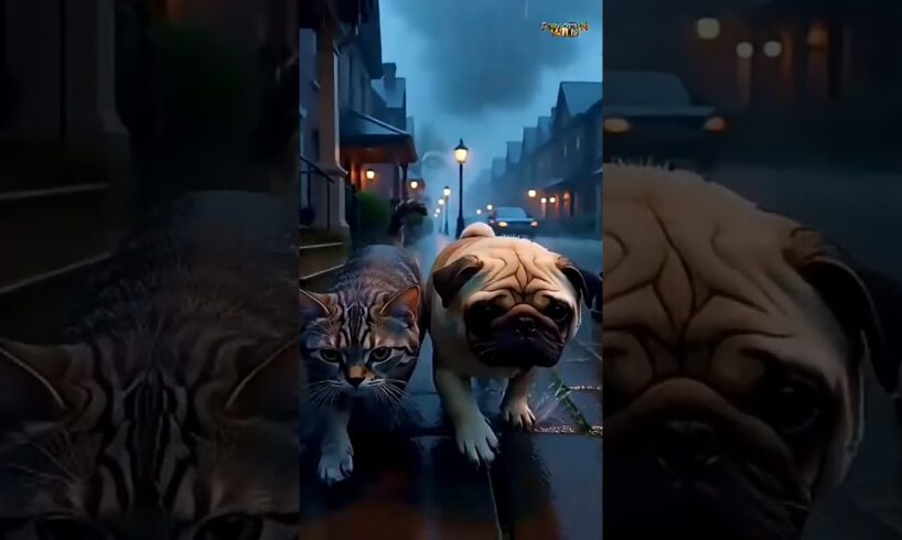 Freezing Kitten & Pug Fight to Survive the Storm Alone 🌧️🐾💔