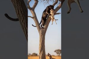 “Giraffe Saves Puppy from Black Cheetah Attack | Unbelievable Wildlife Rescue!” #funny #animals #ai