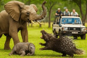 Heroic Rescue Team Saves Brave Mother Elephant From Giant Porcupine Attack🦔