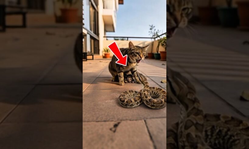Mother Cat vs Giant Python, A Terrifying Fight to Save Her Kittens! 🐱🐍 #wildliferescue #cat #snake