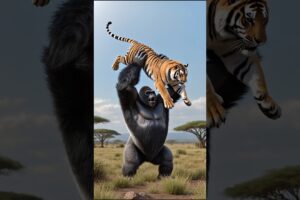 Tiger vs Gorilla: A Father’s Wild Rescue Mission! 🐯🦍 #GorillaAttack #TigerAttack