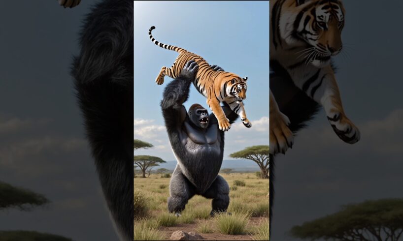 Tiger vs Gorilla: A Father’s Wild Rescue Mission! 🐯🦍 #GorillaAttack #TigerAttack
