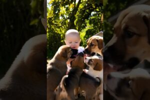cute baby enjoying with cute puppies ❤️