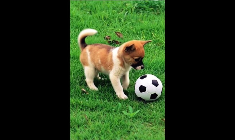 cute puppy playing with a soccer ball football adorable video #dog #puppy #pets #dogplaying #shorts