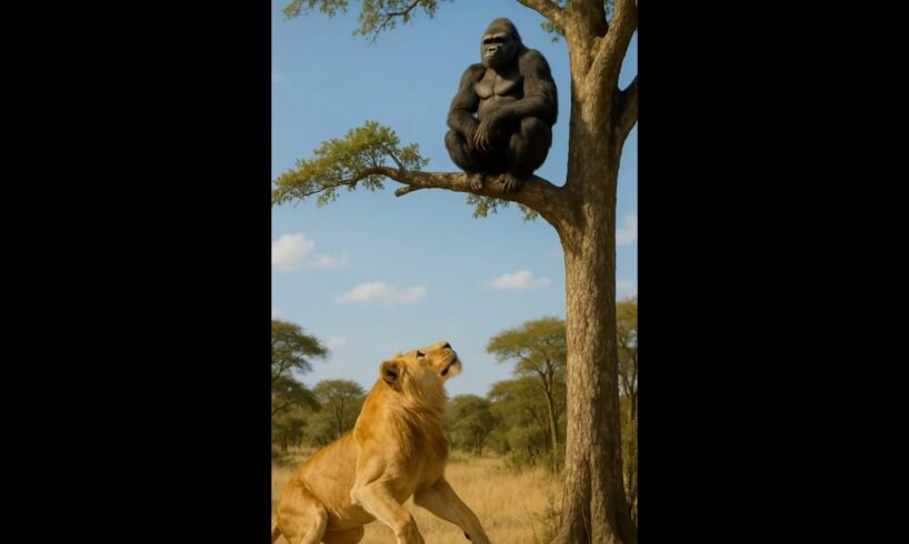 A lion hunts a Godzilla standing high above  #lion #animals #hunting