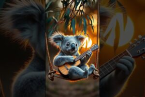 Baby Koala Playing Guitar on a Tree Swing