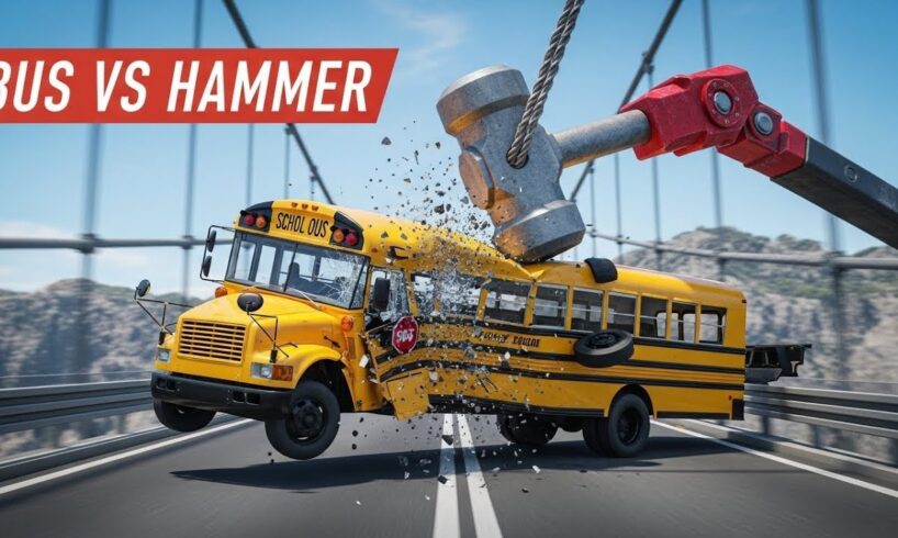 BeamNG.drive: Cars vs Giant Hammer on Bridge of Death! 🔨🚗 #Shorts