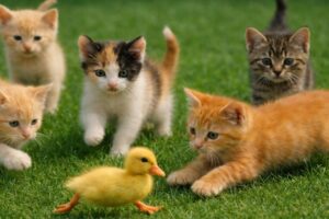 Cat And Kitten Sound Compliments: Cat Playing With Farm Animals, Kitten Meowing And Purring