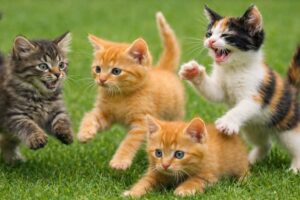 Cute Kitten Playing On The Garden, Cat Sound Video With Farm Animals, Kitten Meowing, Cat Meowing