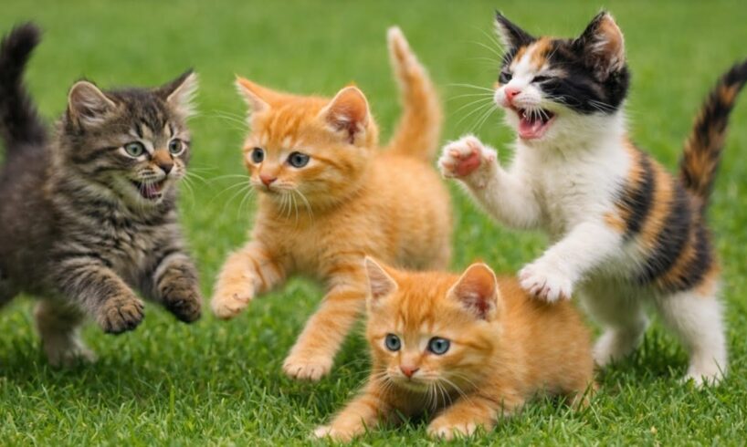 Cute Kitten Playing On The Garden, Cat Sound Video With Farm Animals, Kitten Meowing, Cat Meowing