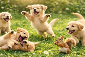 🐶🍃 Cute Puppies Playing with Mother Dog Outdoors | Dog Sounds & Relaxing Animal Video