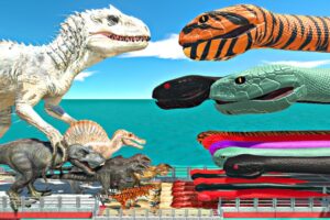 Dinosaurs Bridge Challenge | Giant Snake Team vs Indominus Rex - Animal Revolt Battle Simulator