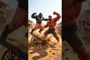 Gorilla Fights Hulk to Save Mango Seller 🥭🦍 | #GorillaVsHulk  #ActionShorts