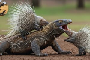 Komodo Dragon vs Porcupine : A Brutal Battle on the African Savannah | animal fights