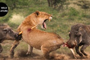 Scary! The Moment a Brave Warthog Fights a Lion | Animal Fights