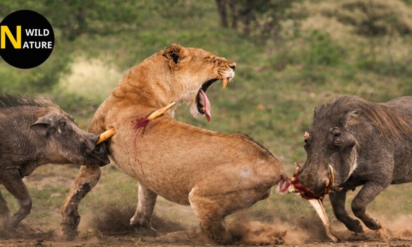 Scary! The Moment a Brave Warthog Fights a Lion | Animal Fights