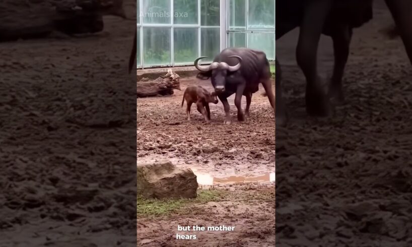 The baboon troop grew excited as the mother buffalo rescued her calf.