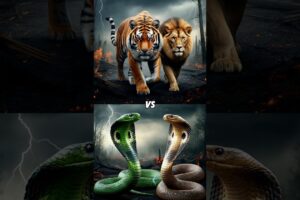 Tiger and Lion vs Wild Animals ( cobra, wolf, wild dogs, elephant, rhinos)