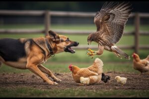 Unbelievable! See how this brave dog fights hawk to rescue mother hen under attack