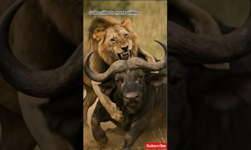 buffalo vs lion 🦁🐃 animal fights #trending #buffalo #lion #wildlife #safari #viral #facts #art #yt