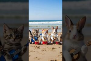 cute animals playing musical instruments on a beach. #TinyLittleCozy #CuteAnimals #AnimalShorts
