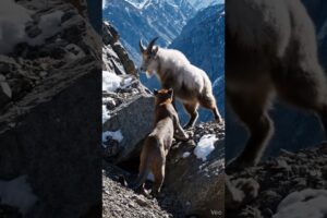 mountain cat playing with mountain goat #wildlife #animalattack #animals