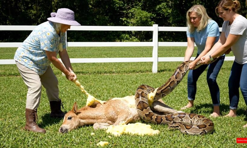 rescue animal :Brave Grandmother and Neighbors Rescue Foal from Giant Python