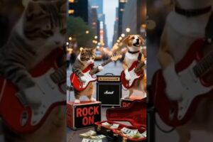Cat and dog playing guitar #funny#animals#shortvideo